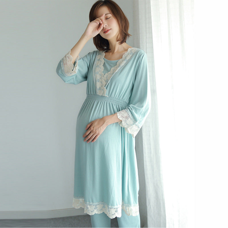 Japanese-Style Maternity Lace Pajama Set