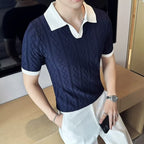 Men's Jacquard Lapel Polo – Contrast Color Slim Fit
