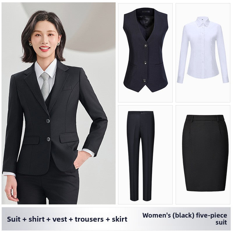 Men's Slim Fit Serge Two-Button Suit Womens black suit+trousers+skirt+shirt+vest 3XL