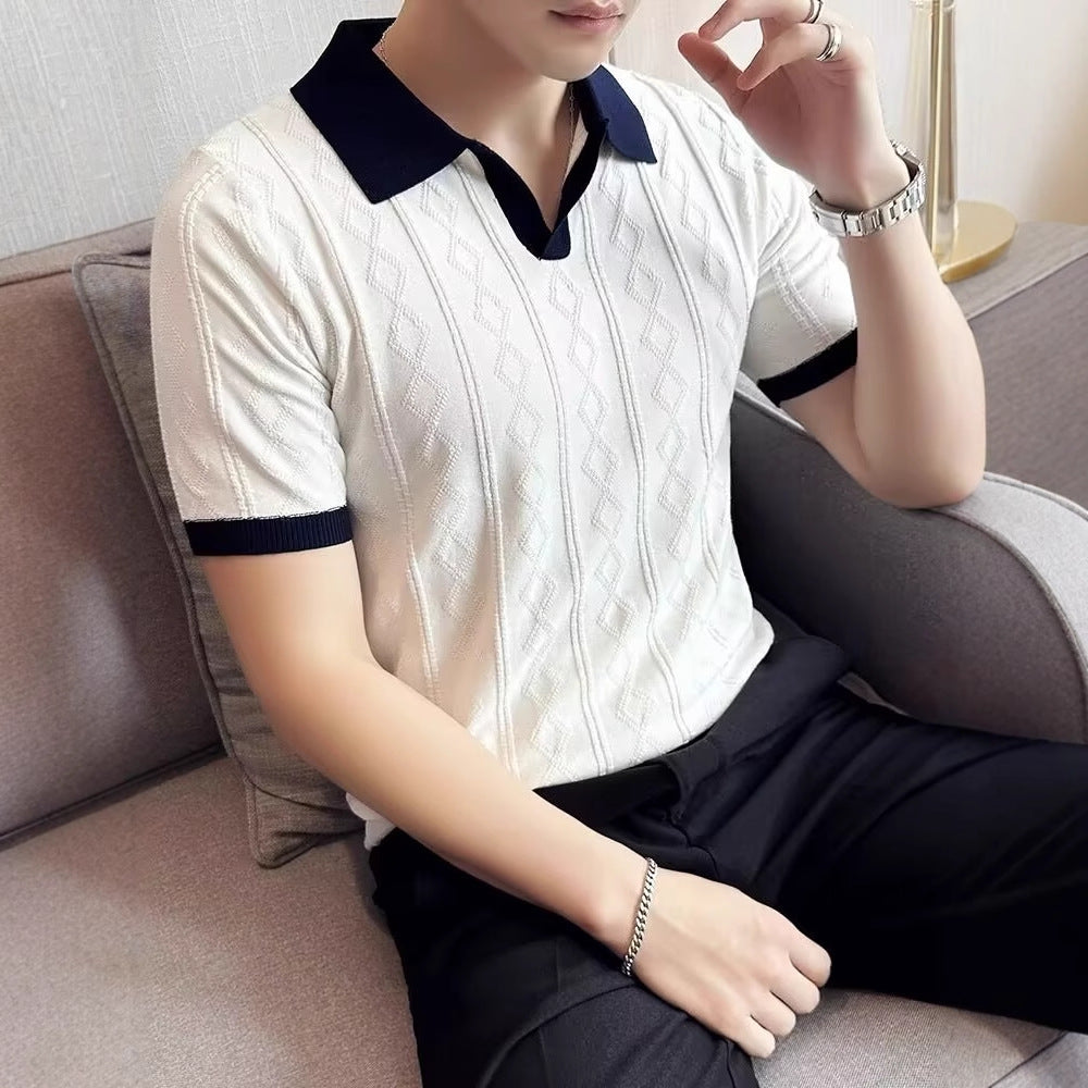 Men's Jacquard Lapel Polo | Contrast Color Slim Fit