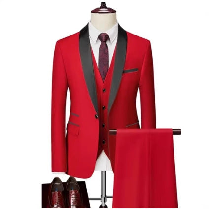 Men's Slim Fit Three-Piece Casual Suit – One-Button, 13 Colors