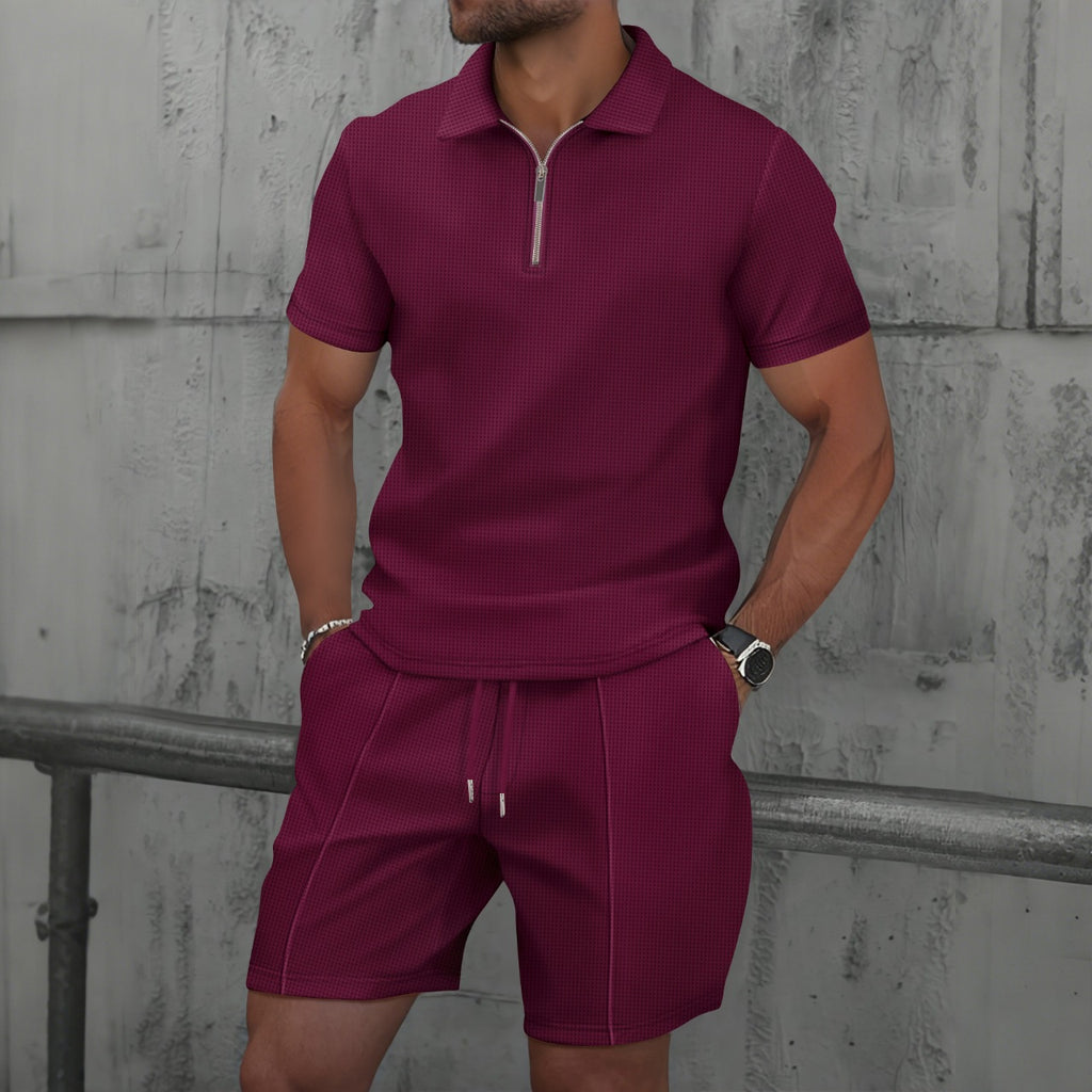 Mens Waffle Lapel T-Shirt and Shorts