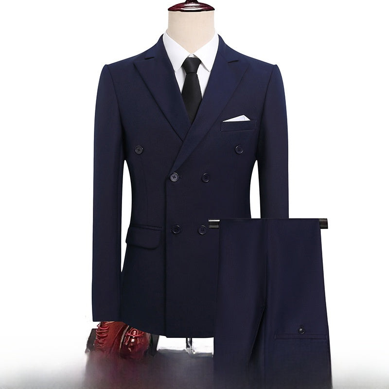 Men's Double-Breasted Slim Fit Suit – Peaked Lapel Navy blue top pants Xxl65-72.5kg wear