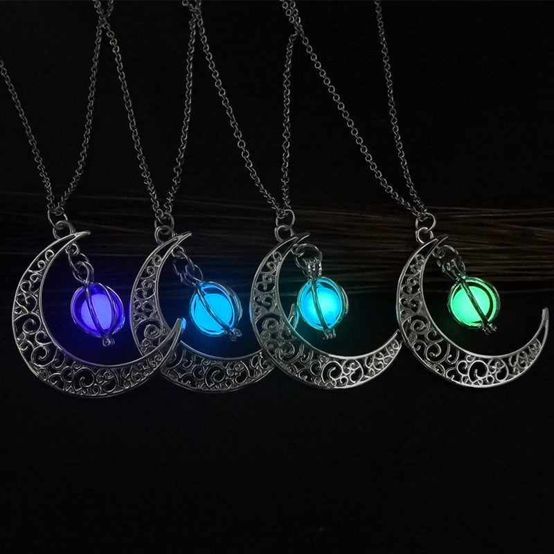 Glowing Moon Stone Necklace - Luminous Healing Crystal Pendant