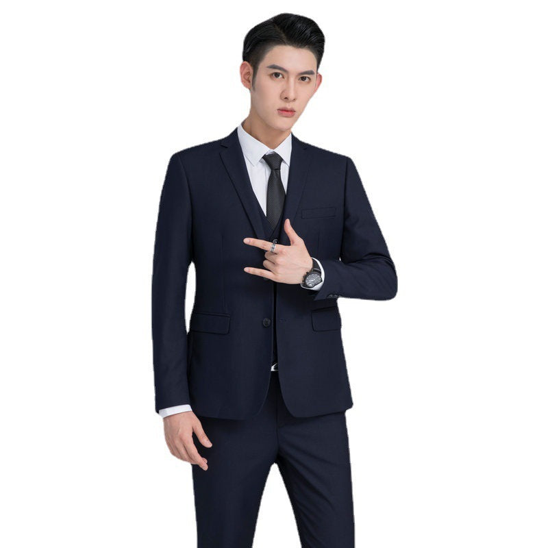 Men's Korean-Style Slim Fit Three-Piece Suit – Acetate Blend