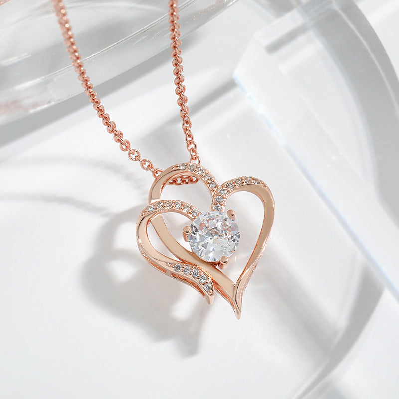 Double Love Heart Necklace - Zircon Rhinestone Clavicle Chain