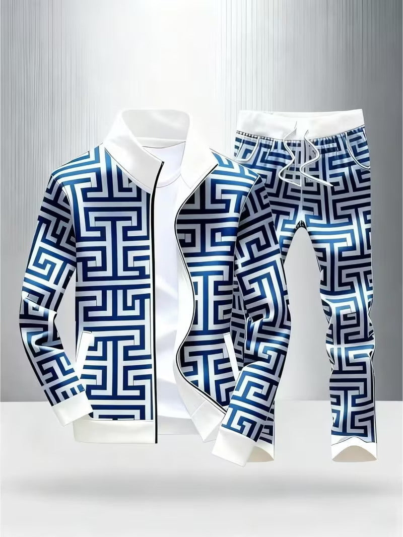 Men's Printed Zipper Jacket and Trousers Set YT6128104401 2XL