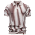 Men's Striped Notched Collar Polo – Viscose Blend