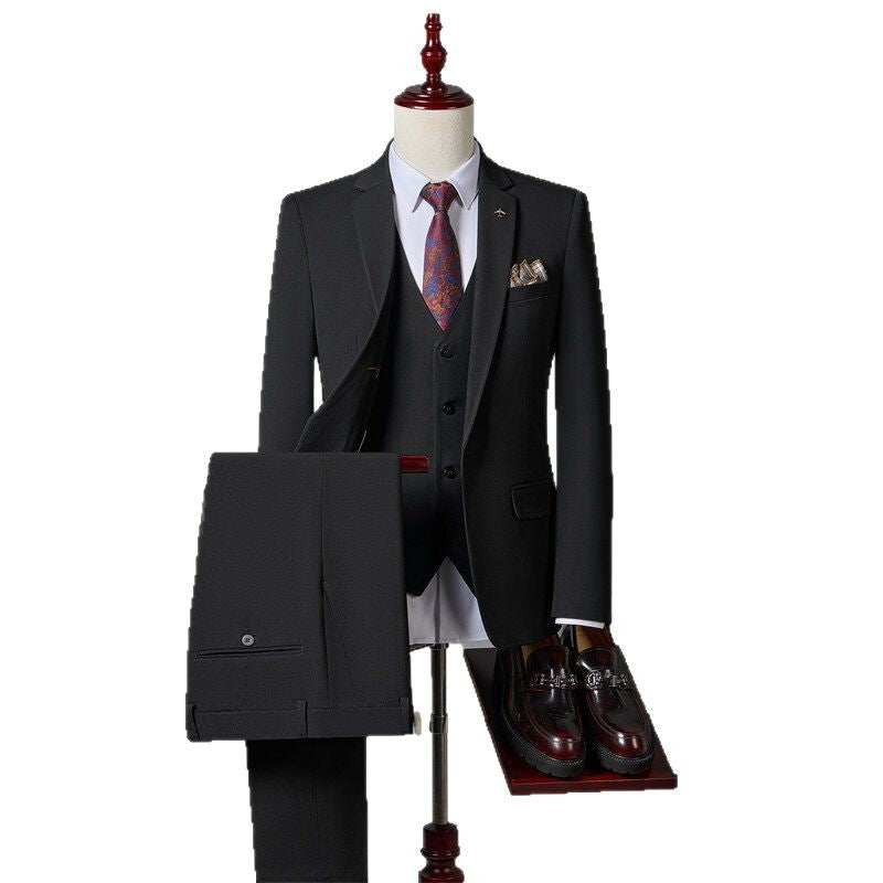 Men's Slim Fit Three-Piece Suit – Wrinkle-Resistant Poly Blend