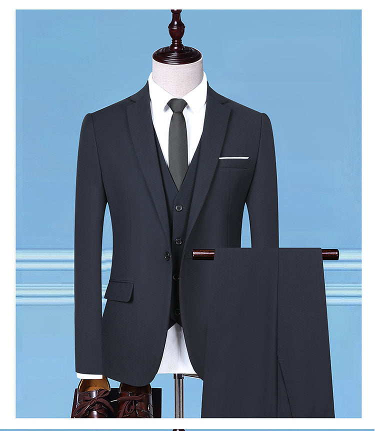 Men's Business Casual Three-Piece Suit – 24 Colors, Spring/Autumn Navy blue 175-L