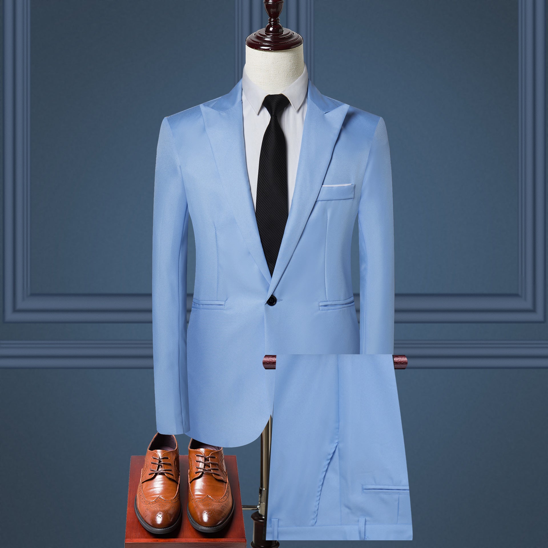 Men's Korean-Style Business Casual Suit – One-Button, 8 Colors Sky Blue XXL