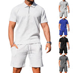 Men's Textured Polo Shirt & Shorts Set