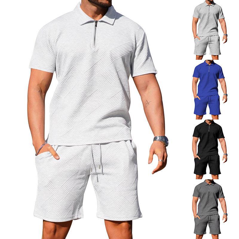 Men's Textured Polo Shirt & Shorts Set