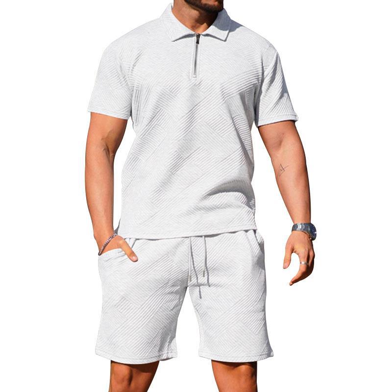 Men's Textured Polo Shirt & Shorts Set