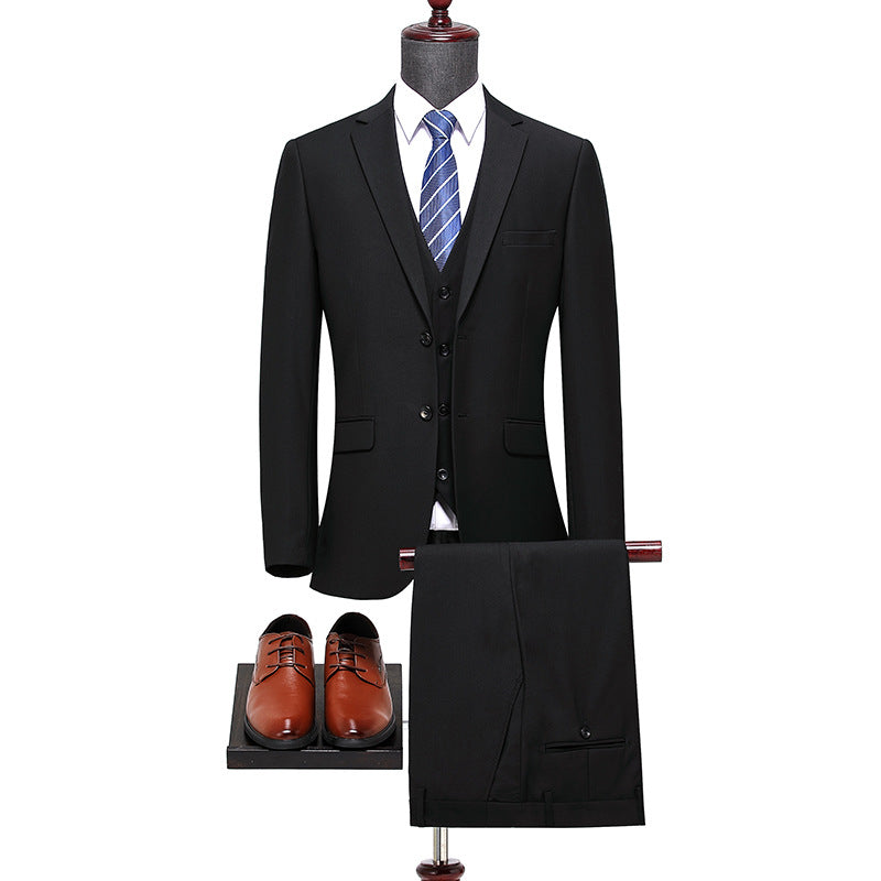 Men's Classic Wool Blend Three-Piece Suit Black 50 180