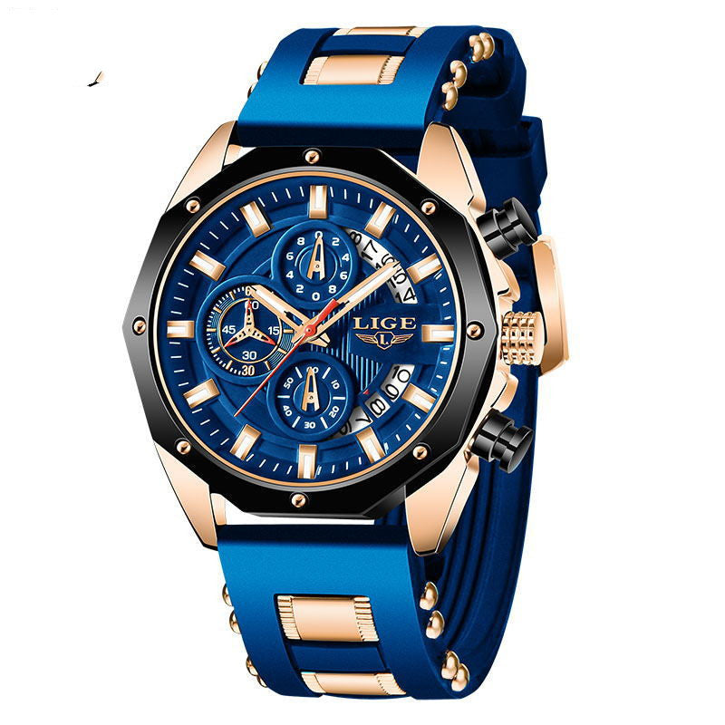 Men's Sport Watch - Waterproof Quartz Chronograph Silicone