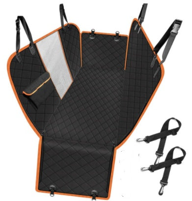 Dog Car Seat Cover - Hammock Style Protector with Mesh Window & Storage