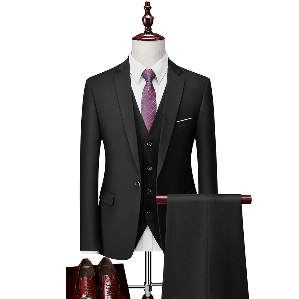 Men's Formal Three-Piece Suit – 20 Colors, Four-Season Black 180-XL