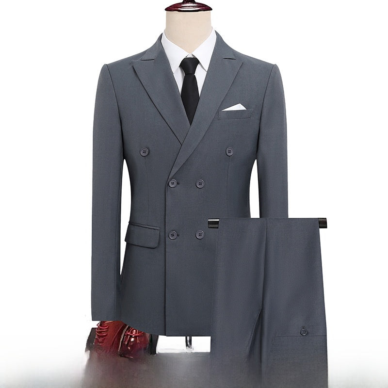 Men's Double-Breasted Slim Fit Suit – Peaked Lapel Gray top pants 3xl recommended to wear 72.5-80kg