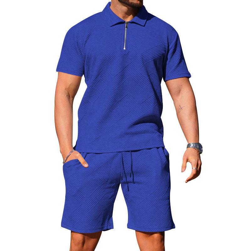 Men's Textured Polo Shirt & Shorts Set
