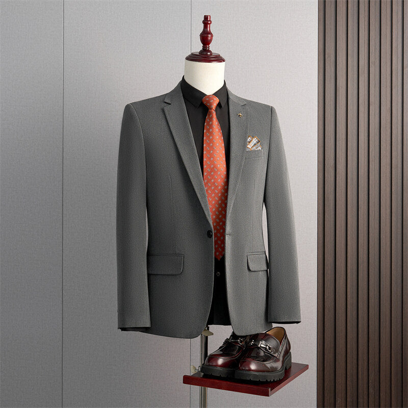 Men's Slim Fit Three-Piece Suit – Wrinkle-Resistant Poly Blend Medium Gray Single Suit 5XL