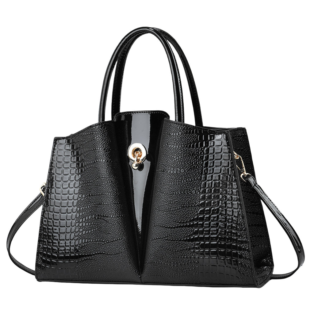 Women's Crocodile Pattern PU Tote with Lock Detail