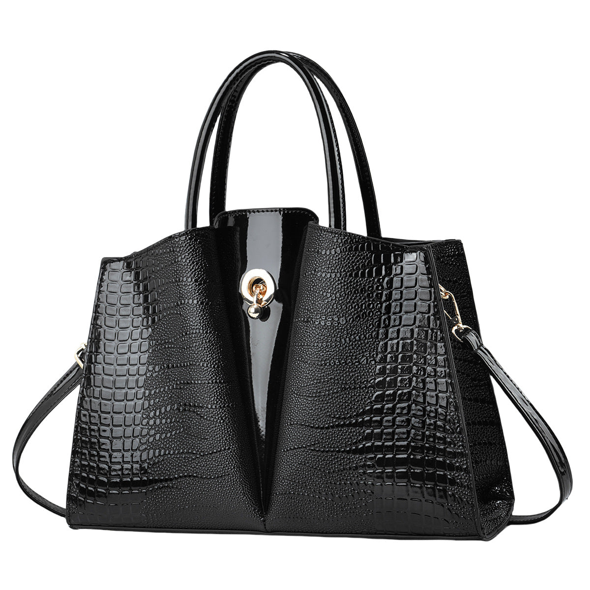 Women's Crocodile Pattern PU Tote with Lock Detail