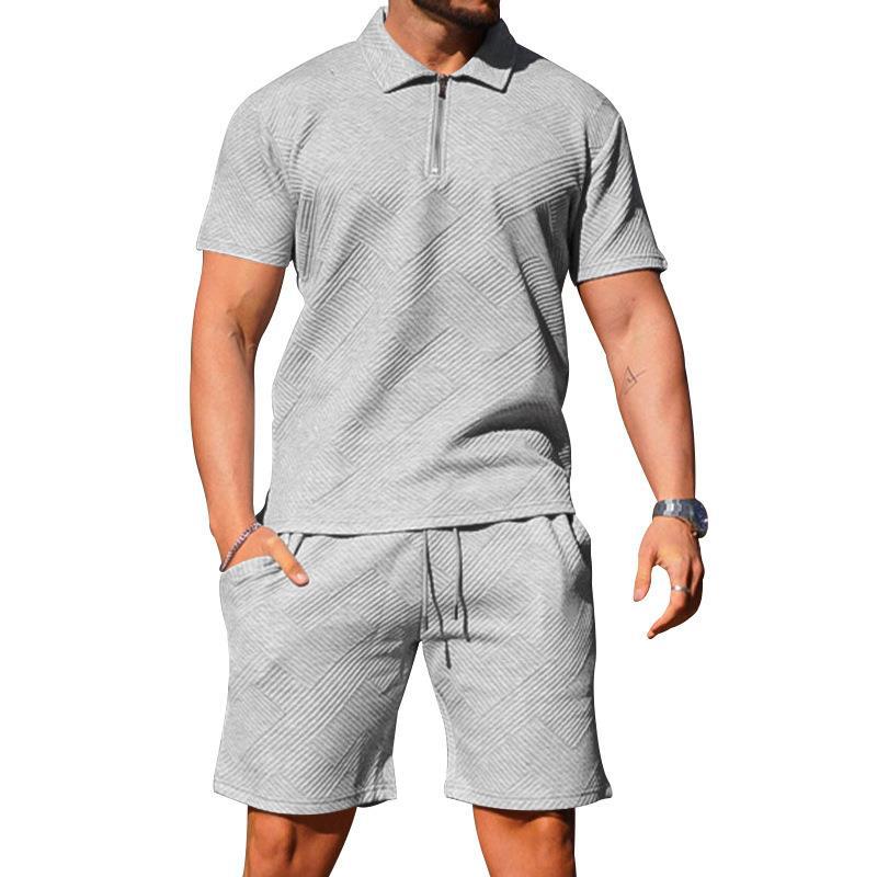 Men's Textured Polo Shirt & Shorts Set