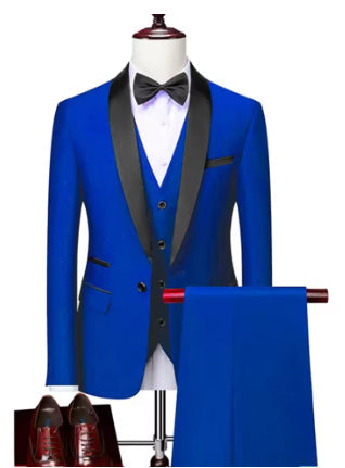 Men's Slim Fit Three-Piece Casual Suit – One-Button, 13 Colors Royal blue US Size XS Asian L