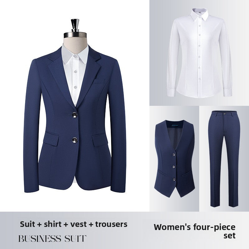 Men's Slim Fit Serge Two-Button Suit Womens royal blue suit+trousers+shirt+vest 3XL