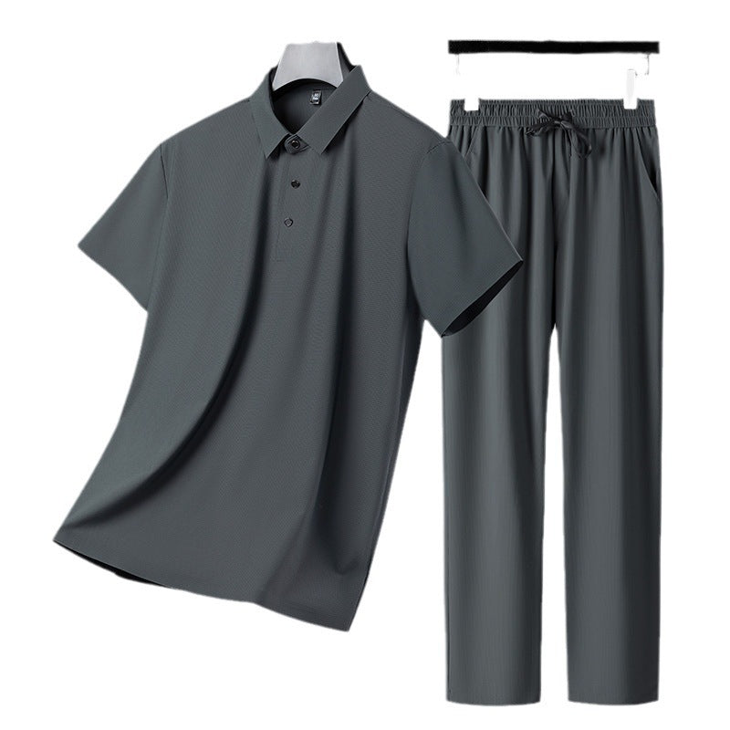Men's Ice Silk Polo & Trousers Set – Stretch Comfort