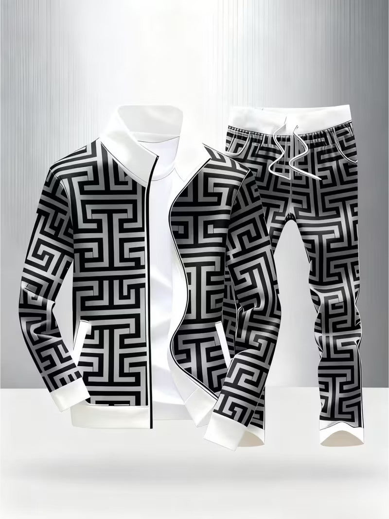 Men's Printed Zipper Jacket and Trousers Set YT6128104402 3XL