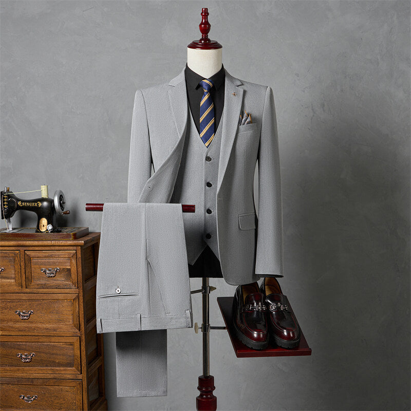 Men's Slim Fit Three-Piece Suit – Wrinkle-Resistant Poly Blend