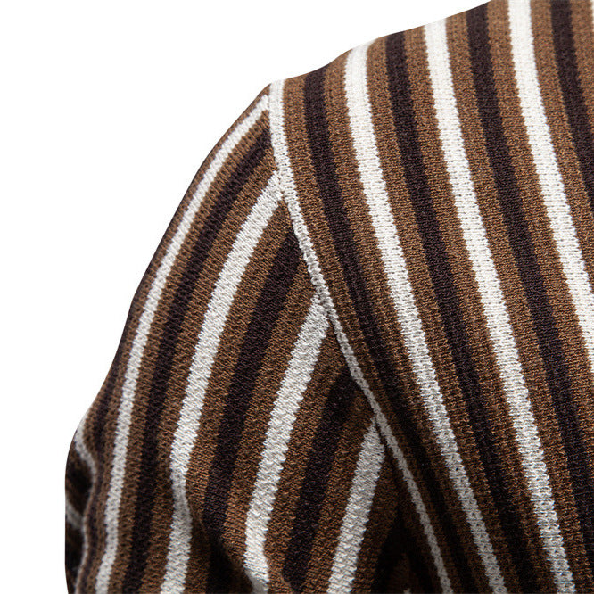 Men's Striped Notched Collar Polo – Viscose Blend