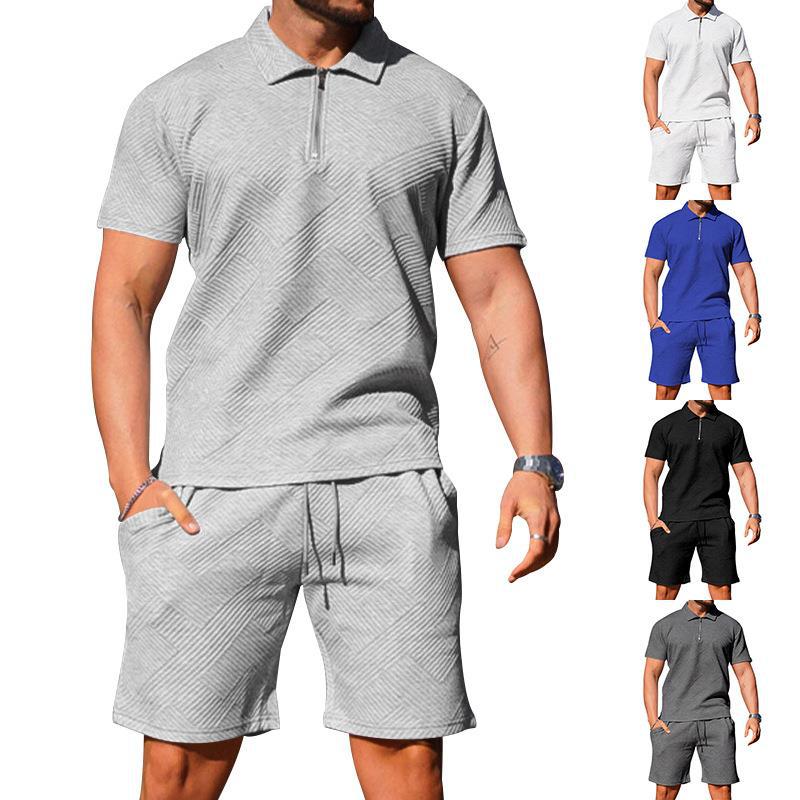 Men's Textured Polo Shirt & Shorts Set
