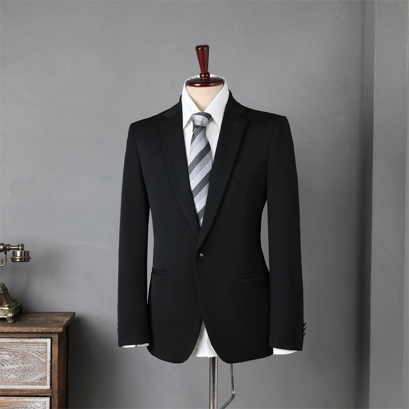 Men's Slim Fit Business Suit Set – Viscose Blend Black One-Button Blazer 46 S 160 84A