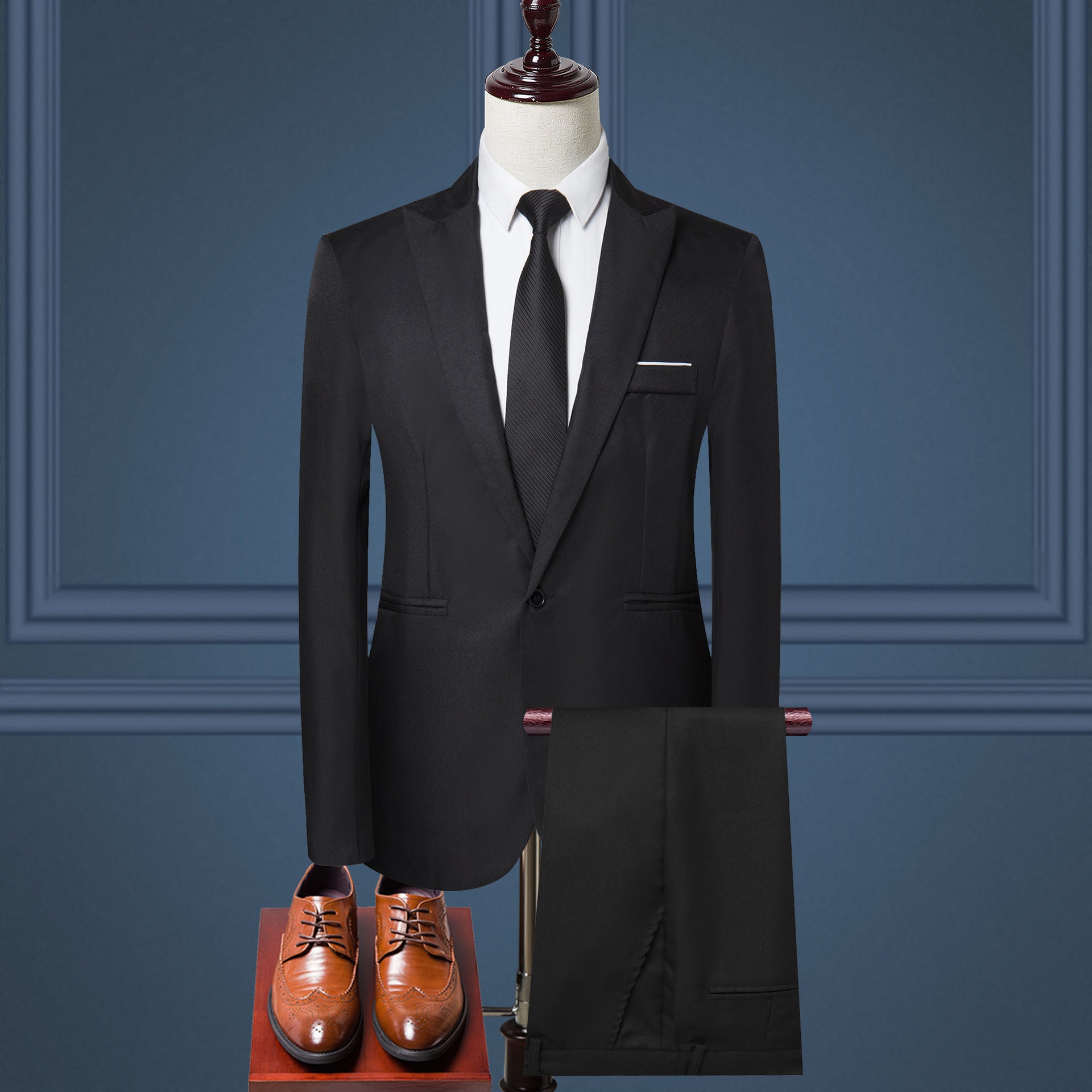 Men's Korean-Style Business Casual Suit – One-Button, 8 Colors Black XXXXL