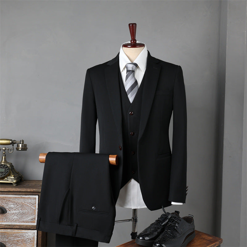 Men's Slim Fit Business Suit Set – Viscose Blend Black One-Button Suit Vest Trousers 50 L 170 92A