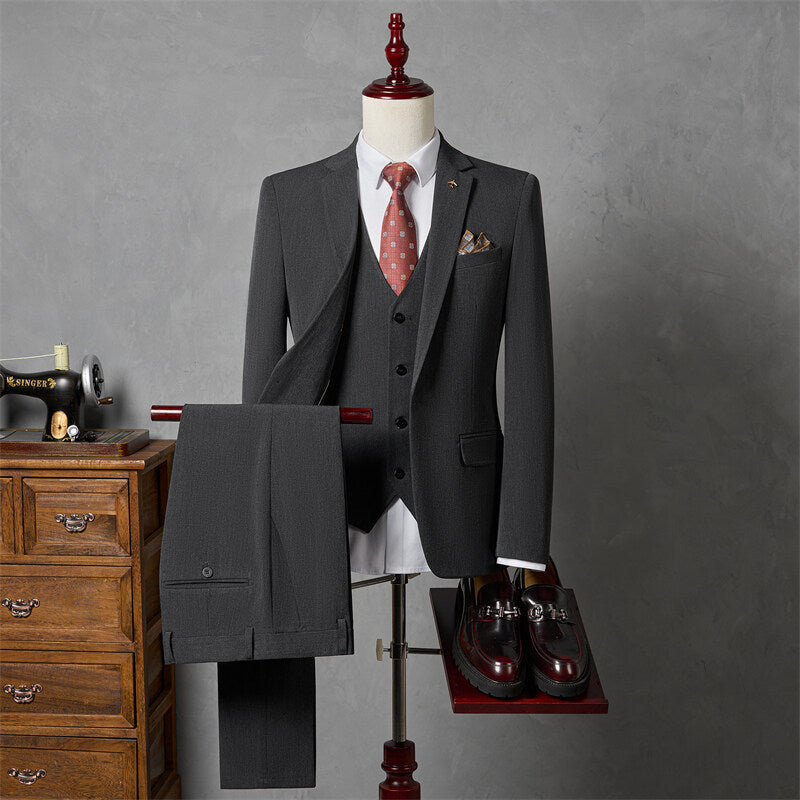 Men's Slim Fit Three-Piece Suit – Wrinkle-Resistant Poly Blend