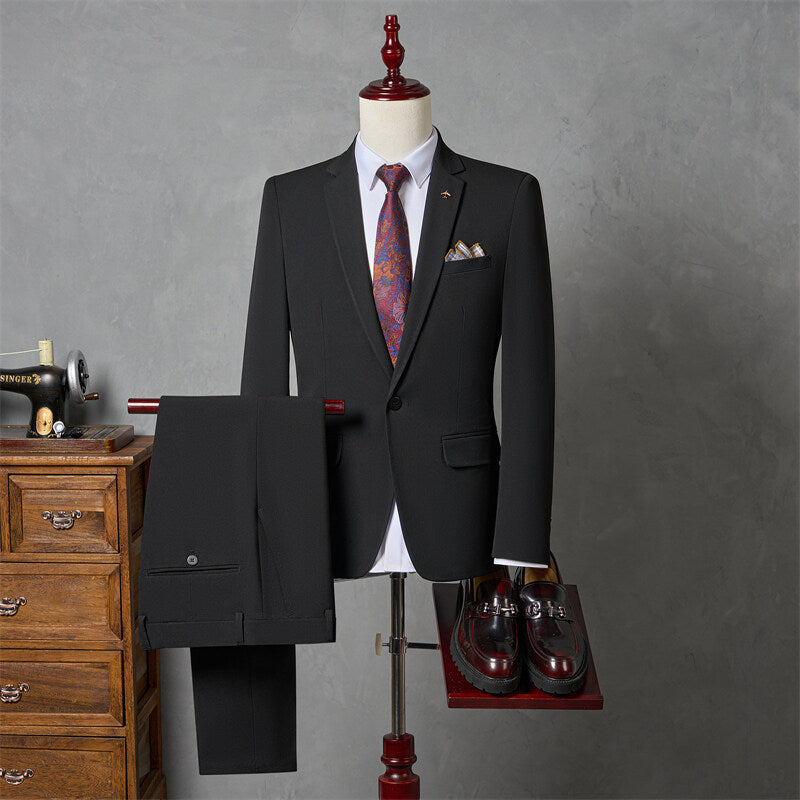 Men's Slim Fit Three-Piece Suit – Wrinkle-Resistant Poly Blend Black Suit + Trousers 3XL