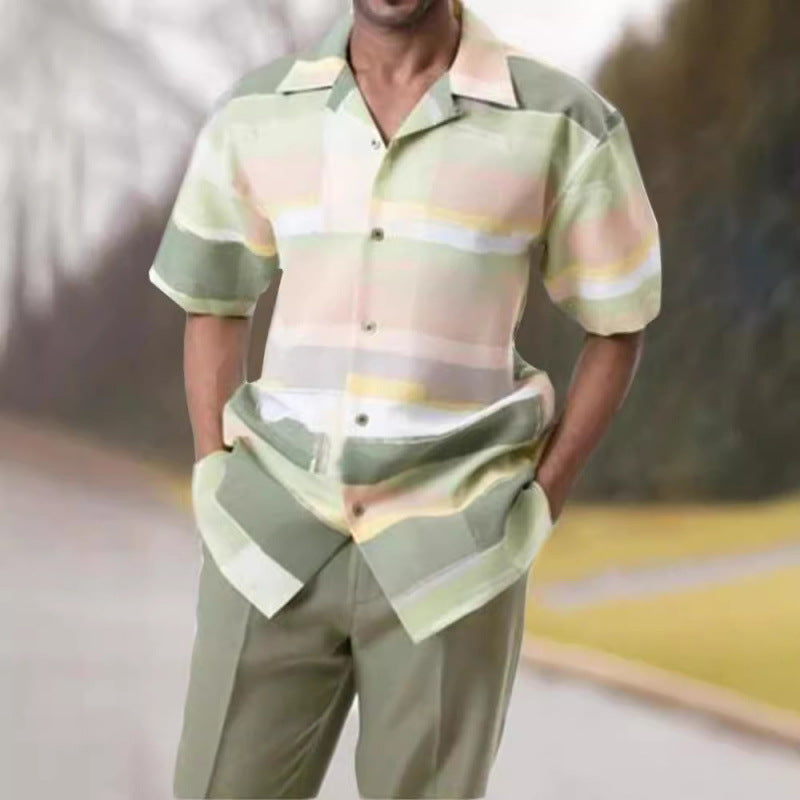 Men's 3D Print Beach-Style Polo Set | Spring & Summer