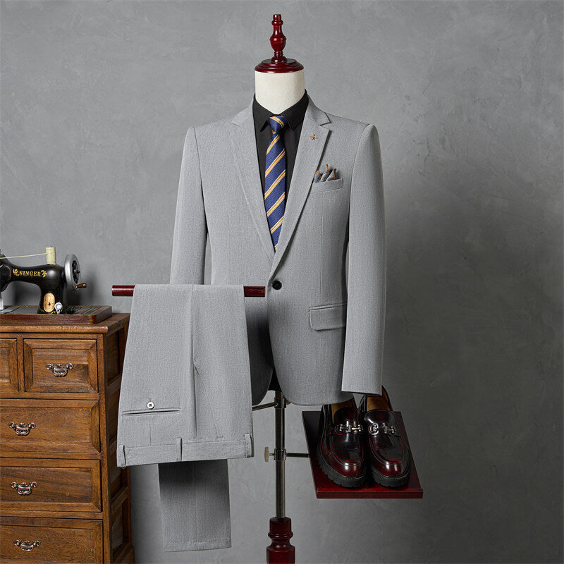 Men's Slim Fit Three-Piece Suit – Wrinkle-Resistant Poly Blend Light Gray Suit + Trousers 5XL