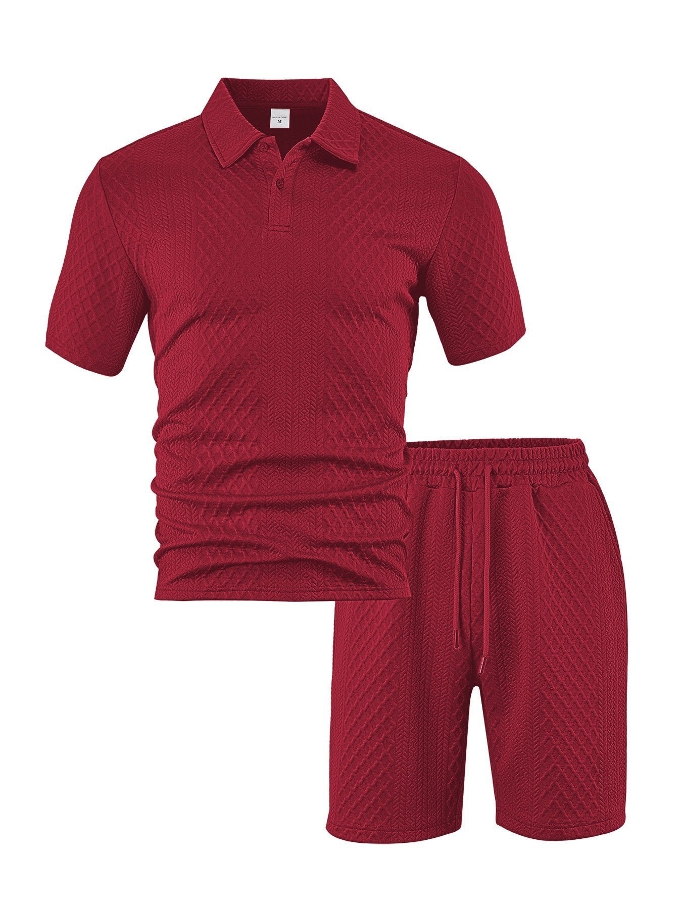 Men's Jacquard Polo Shorts Set Burgundy XL