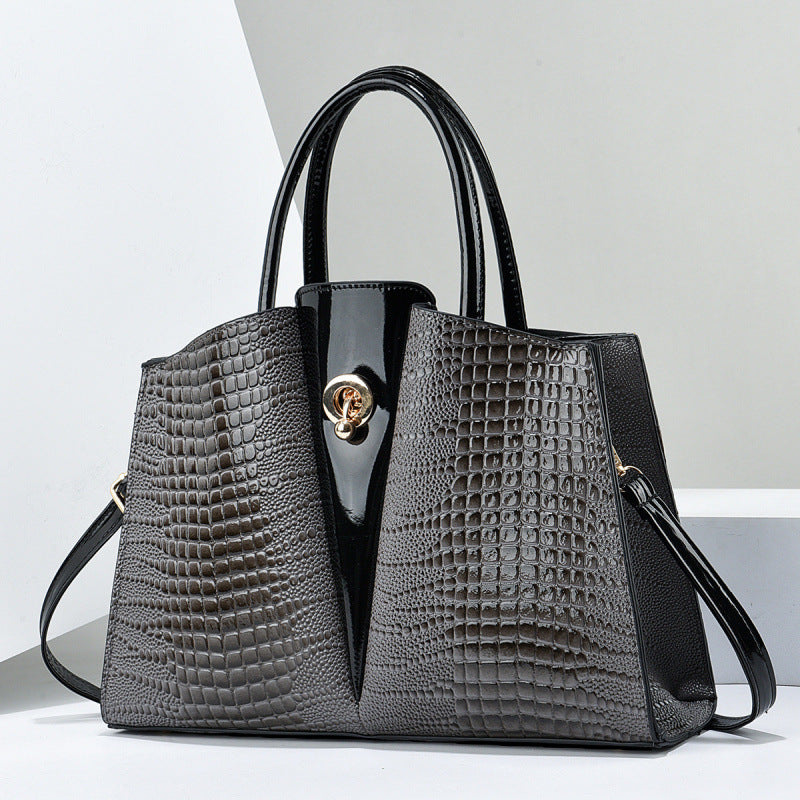 Women's Crocodile Pattern PU Tote with Lock Detail