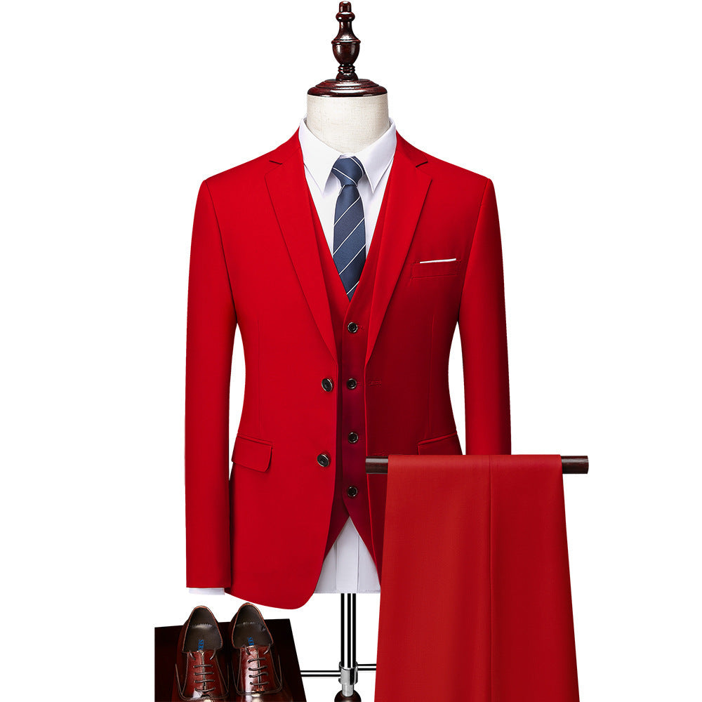 Men's Slim Fit Three-Piece Suit – 13 Colors, Extended Sizes Red US Size XXL Asian 5XL