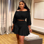 Plus-Size Off-Shoulder Pleated Two-Piece Set | 8 Colors