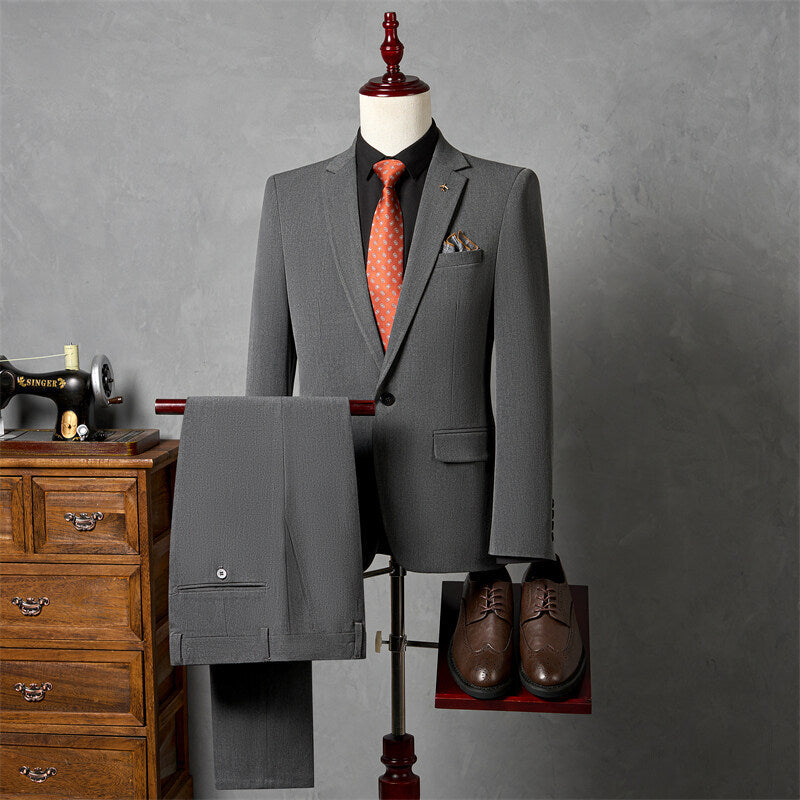 Men's Slim Fit Three-Piece Suit – Wrinkle-Resistant Poly Blend Medium Gray Suit + Trousers M