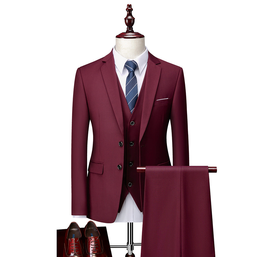 Men's Slim Fit Three-Piece Suit – 13 Colors, Extended Sizes Burgundy US Size S Asian XL