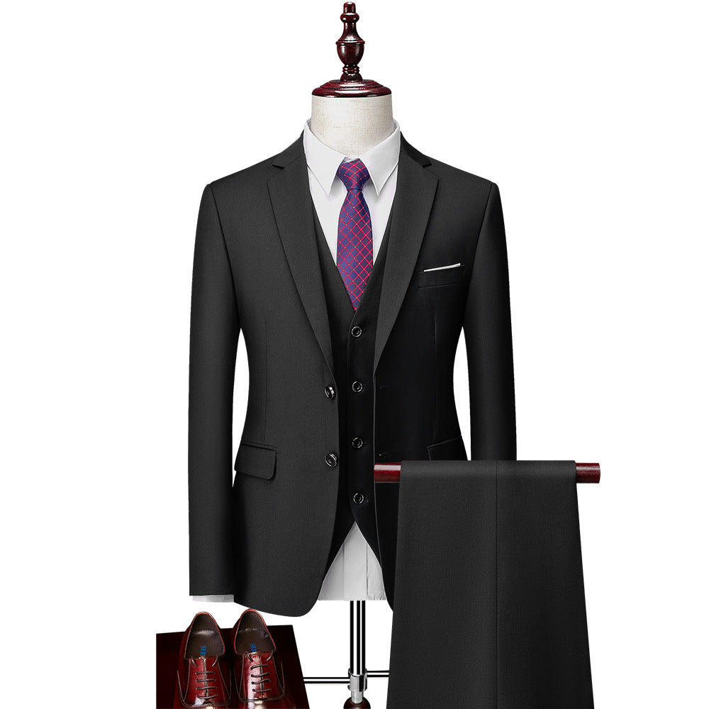 Men's Slim Fit Three-Piece Suit – 13 Colors, Extended Sizes Black US Size XS Asian L