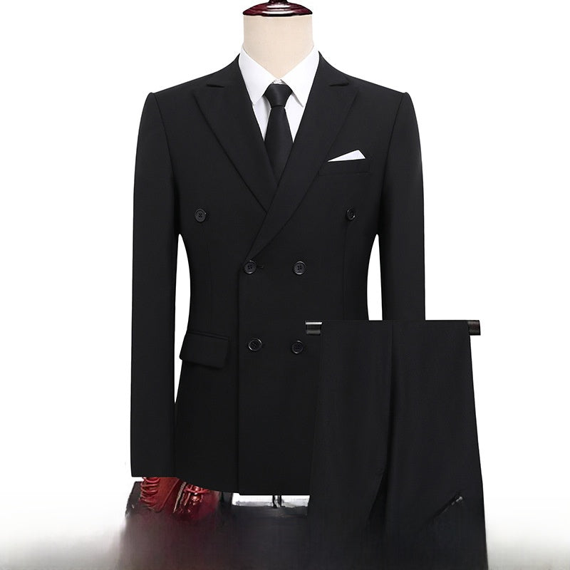 Men's Double-Breasted Slim Fit Suit – Peaked Lapel Black top pants Xxl65-72.5kg wear